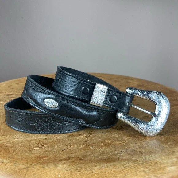 Nocona Skinny Black Western Belt Nocona Mens Black Leather Embossed Western Belt - Shop Now main image 2